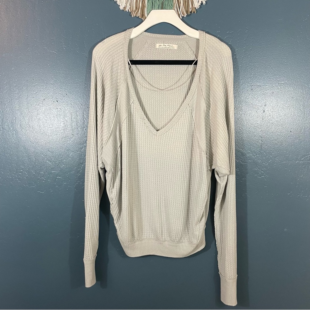 We the Free Women’s Gray Thermal Waffle Knit Santa Clara Top Size S